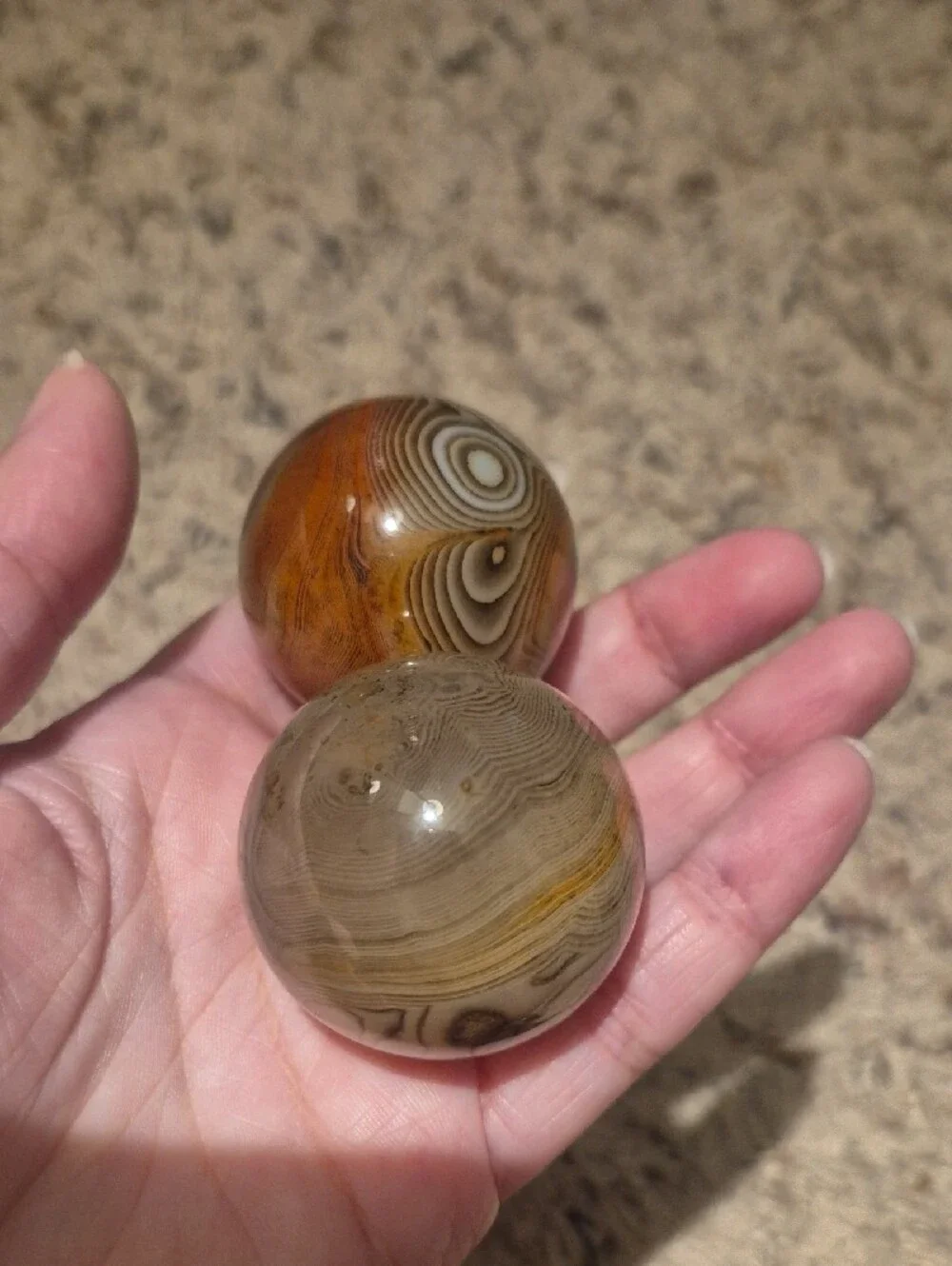Silk Banded Agate Sardonyx Spheres in Brown and Tan - Set of 2